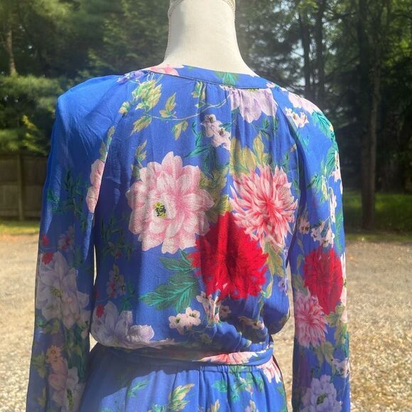 Yumi Kim Sz 0 Blue with floral pattern, chiffon, long sleeve mini dress. - Picture 10 of 16